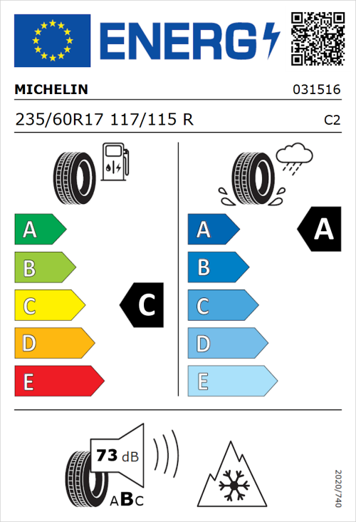 Tyre Label for Michelin Agilis CrossClimate 235/60R17 117/115R