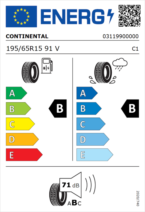 Tyre Label for Continental EcoContact 6 195/65R15 91V