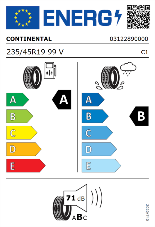 Tyre Label for Continental EcoContact 6 235/45R19 99V