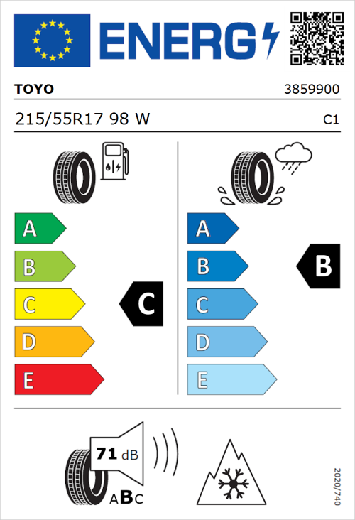 Tyre Label for Toyo Celcius AS2 215/55R17 98W