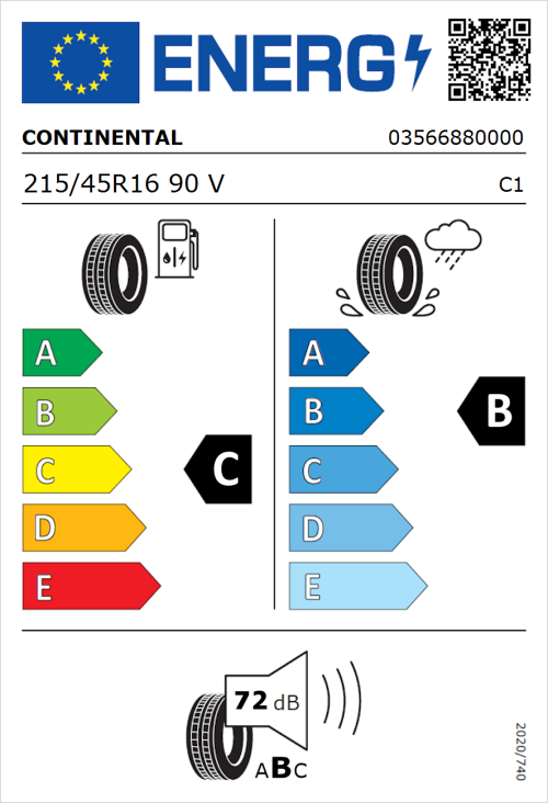 Tyre Label for Continental ContiPremiumContact 2 215/45R16 90V